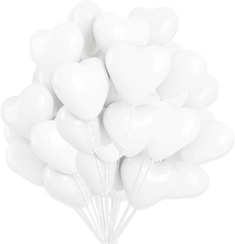 50 Stück Herzluftballons Weiß,Die Ballons mit Herzform dienen als hochwertige Hochzeitsdeko,JGA Deko,Helium geeignet Naturlatex,Hochzeit/Verlobung/Valentinstag/Geburtstag/Party von Zeaicos