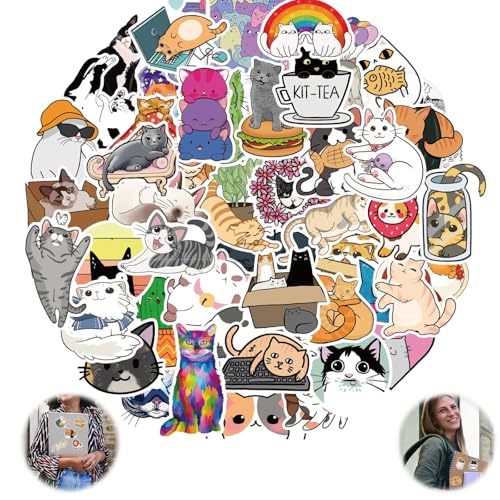 50 Stück Katze Aufkleber, Cute Katzen Sticker für Laptop, Stoßstange, Skateboard, Wasserflaschen, Computer, Telefon, für Jugendliche Kinder Erwachsene von Zeaicos