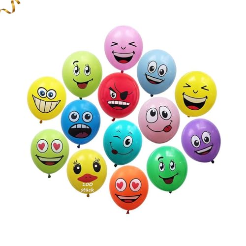 Lustig Emotion Serie Latex Luftballons, 100 Latex Verschiedene Miene Laune Ballons, 12 Zoll Luftballon Smiley, Geburtstag Smiley Bunt Party Luftballons, für Baby Shower Geburtstag Deko Jungen Mädchen von Zeaicos