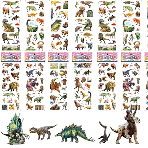 Zeaicos 14 Stück Dinosaurier Aufkleber Sticker, Dino Aufkleber Kinder, Runde Dinosaurier Aufkleber, Sticker Set für Dinosaurier Liebhaber Thema Party von Zeaicos