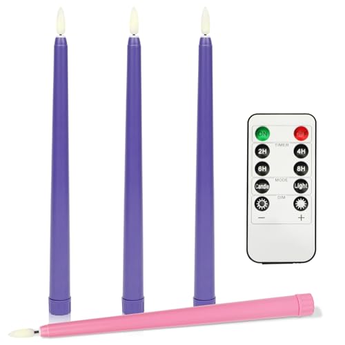 4er Set Adventskranz Flammenlose Kerzen für Weihnachtskranz LED Adventskerzen mit Fernbedienung Timer 3 Lila 1 Rosa für Adventsrituale Festival Besondere Anlässe Kirche Dekor von Zealor