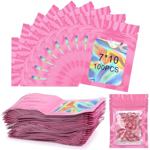 Zeawavsl 100 Stück Mylar Beutel Set, ReißVerschlussbeutel, WiederverschließBare Mylar Beutel, WiederverschließBare Mehrzweckbeutel füR SüßIgkeiten, Kekse, Schmuck (Pink, 7 * 10) von Zeawavsl