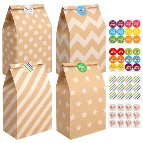 Zeawavsl 20 Stück Papiertüten, Papiertüten Kindergeburtstag Geschenktüten Kindergeburtstage mit 48 Aufkleber, 24 x 13 x 8 cm Braun Tüten Papier von Kindergeburtstag, Hochzeit, Feiern von Zeawavsl