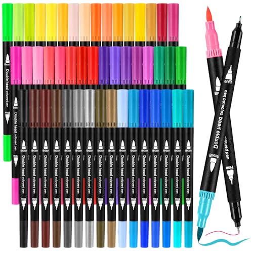 Zeawavsl Dual Brush Pen Set, 48 Farben Pinselstifte Mit Zwei Spitzen, Filzstifte Dicke Und DüNne, FüR Bullet Journal, Handlettering, Kalligraphie Manga Tinte Auf Wasserbasis Doppelfasermaler (48) von Zeawavsl