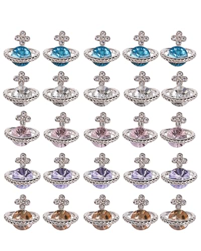 Zeayebsr 25 pcs Planet Nail Art Charms Weiß Rosa 3D Kreuz Nail Art Zubehör Saturn Form Strass Design Nagel Edelstein Glänzender Nagelschmuck Acryl Nagel Zubehör für Frauen Nagel Dekoration von Zeayebsr