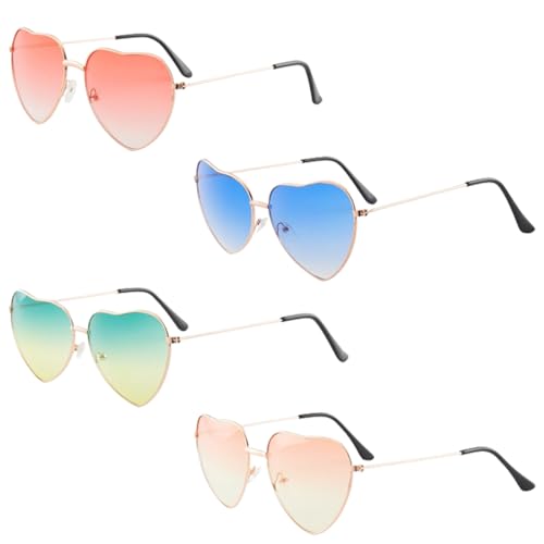 Zeayebsr 4 Pack Herz Sonnenbrille, Herz Sonnenbrille,Sonnenbrille Damen,Weinsamkeit Hippie Gläser, Retro Kostüm Brille für Kinder Herren Damen 60er 70er 80er 90er Party Hippie Chic, Kleid Accessoires von Zeayebsr