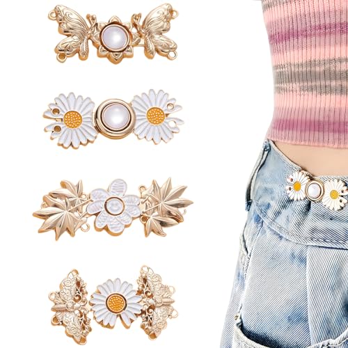 Zeayebsr 4pcs Arten Verstellbaren Taillenschnalle Knopf Jeansrock zu groß, knöpfe hosen enger machen,Hosen Knopf Spanner Fastener, Perle Kleid Adjuster Taille Blume Clip Kleidung DIY Nähen neue Knöpfe von Zeayebsr