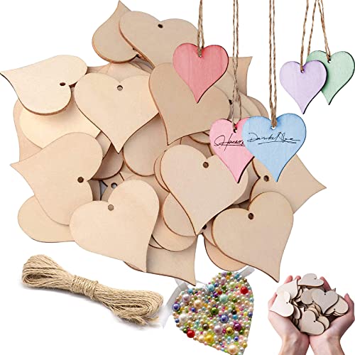 100 Stück Holzherzen mit 10m Juteschnur, Holzherzen Streudeko, Kleine Holzherzen zum Beschriften, Holzanhänger Herz Holzherzen, Holzherzen zum Basteln mit Loch, Für Tischdeko DIY Handwerk von Zeaying