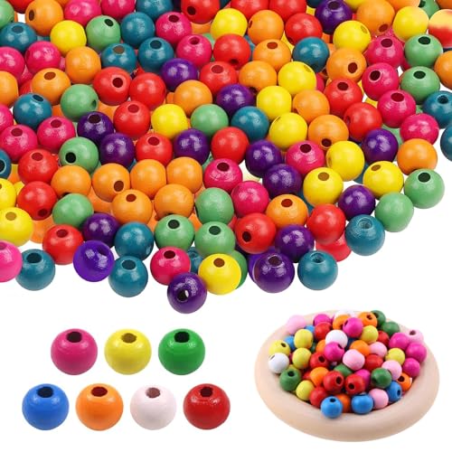 1000 Stück Bunte Holzperlen Set, Natürliche Runde Bunte Holzperlen Set 7x8mm Runde Holzperle Basteln, Holzperlen für DIY Herstellung Kinder Armbaender Anhaenger Perlen Basteln von Zeaying