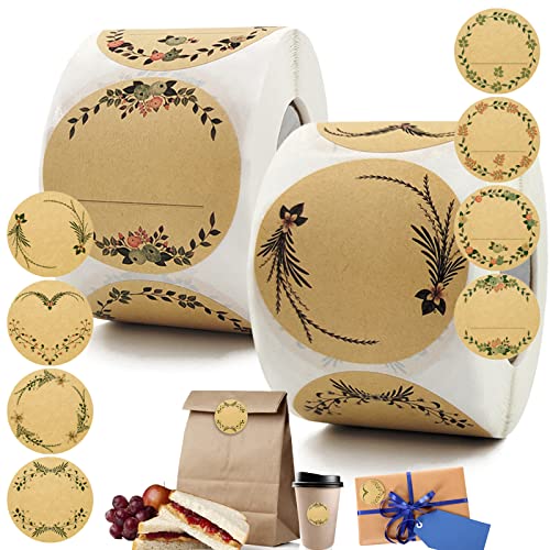 1000 Stück Kraftpapier Aufkleber Handmade, Etiketten Selbstklebend zum Beschriften, Gewürzetiketten Selbstklebend, Geschenkaufkleber zum Beschriften, Handmade Aufkleber für Weihnachten Geschenk von Zeaying