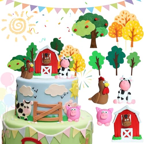 11 Stück Bauernhof Tier Cake Topper, Bauernhof Tierkuchen Dekoration, Topper Kuh Kuchen Dekoration für Bauernhof Tier Baby Dusche Geburtstagsparty Dekorationen von Zeaying