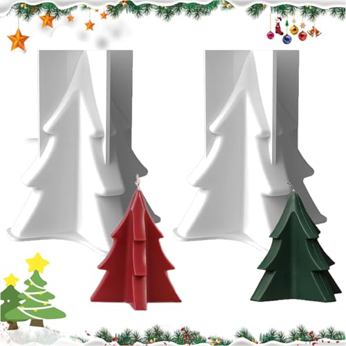 2 Stück Kerzen Gießform 3D Weihnachtsbaum, Form Kerzen Gießen Formen, DIY Weihnachtsbaum Mit Vier Ecken Silikonform für Duftkerze, Handgefertigte Seife, Weihnachtsgeschenke, DIY Handwerk Dekoration von Zeaying