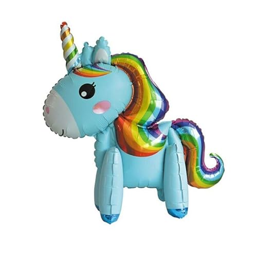 Blauer Regenbogen-Einhorn-Folienballon, stehend, 55 cm, 2 Stück von Zebra Balloons