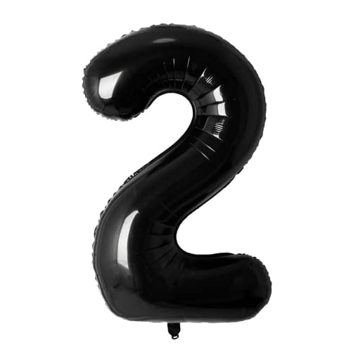 Folienballon, Nummer 2, klein, 35 cm, Schwarz von Zebra Balloons