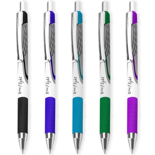 Zebra Classic Z-Grip Flight Kugelschreiber, 1,2 mm, Schwarz, Blau, Hellblau, Grün und Violett, 5 Stück von Zebra Pen