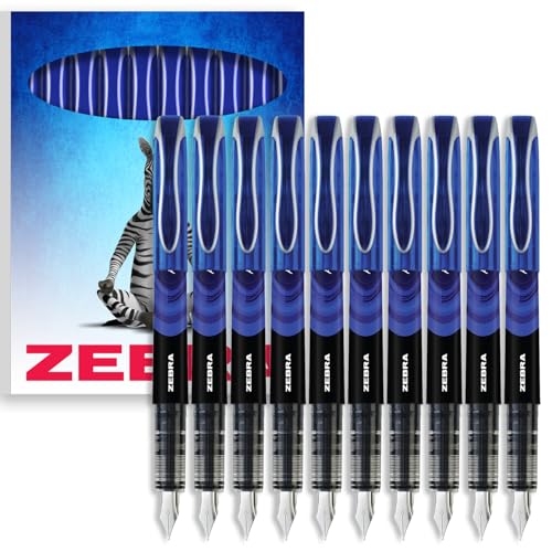 Zebra Fuente Einweg-Füllfederhalter, 1,0 mm feine Spitze, 0,6 mm Strichbreite, blaue Tinte, 10 Stück von Zebra