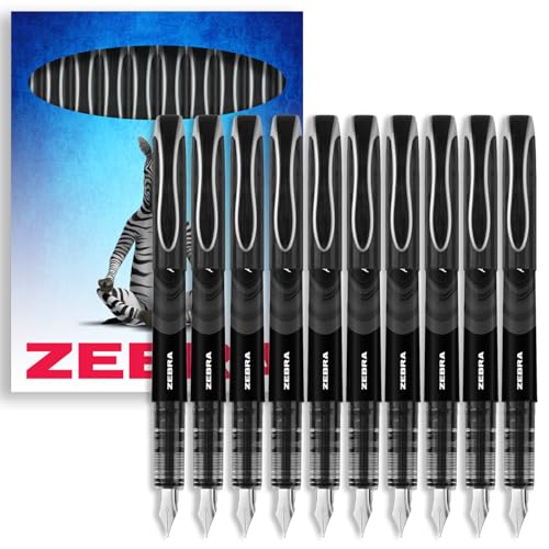 Zebra Fuente Einweg-Füllfederhalter, 1,0 mm feine Spitze, 0,6 mm Strichbreite, schwarze Tinte, 10 Stück, in Geschenkbox von Zebra Pen