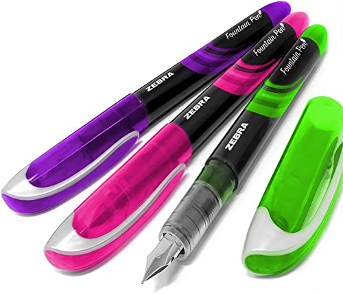 Zebra Fuente Einweg-Füllfederhalter, Lehrer-Set, farbige Tinte, Grün, Rosa und Violett von ‎Zebra Pen