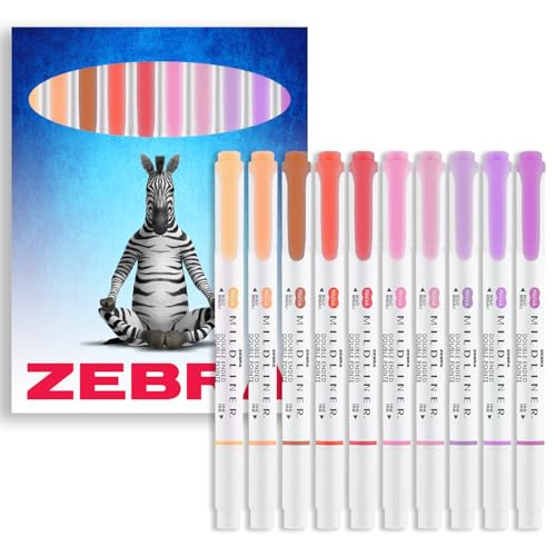 Zebra Pen Mildliner Creative Marker, Textmarker, doppelseitiger Meißel und Rundspitze, ideal für Schule, Revision, Scrapbooking, Bullet Journaling, Schreiben, in Kartonetui (warme Töne) von Zebra