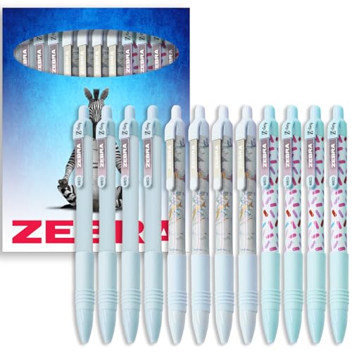 Zebra Pen Z-Grip geschmeidiger, einziehbarer Kugelschreiber, 1,0 mm, mittlere Spitze, schwarze Tinte, hübscher pastellblauer Schaft, 12 Stück, in Geschenkbox aus Karton von Zebra