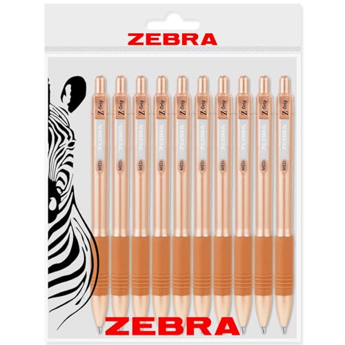 Zebra Z-Grip Kugelschreiber, einziehbar, 1,0 mm Spitze, rotgoldener Schaft, schwarze Tinte, 10 Stück in Zebra-Verpackung von Zebra