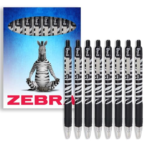 Zebra Z-Grip Kugelschreiber, flippig, Tiermuster, einziehbar, schwarze Tinte, 8 Stück (Zebra) von Zebra