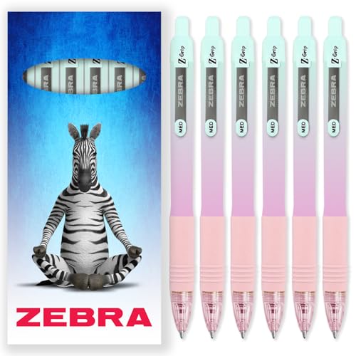 Zebra Z-Grip glatter Kugelschreiber, 1,0 mm, schwarze Tinte, Pastell-Ombre-Barrels, 6 Stück, in Geschenkbox aus Karton von Zebra Pen