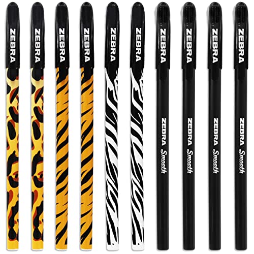 Zebra Doodler'z Kugelschreiber, 1,0 mm, Tierdruck und schwarze Barrels, 10 Stück von Zebra Pen