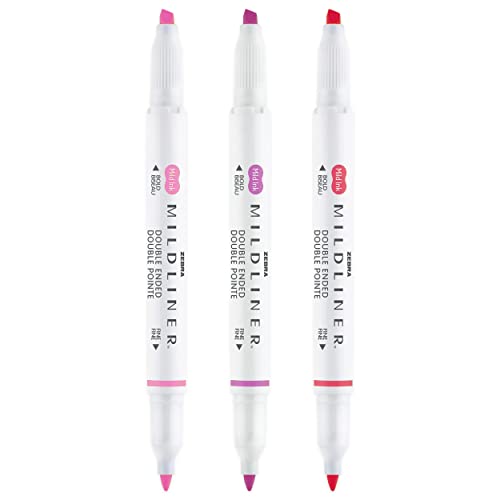 Zebra Mildliner Creative Marker Textmarker – Doppelendig – Meißel & Rundspitze – Pink 3 Stück von Zebra