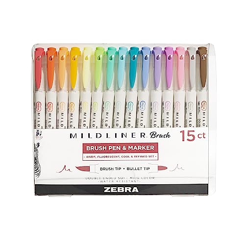 Zebra Pen Mildliner Doppelter Ended Meißelspitze Stift & Marker mit feiner Spitze 15 pk - sortierte Farben von Zebra