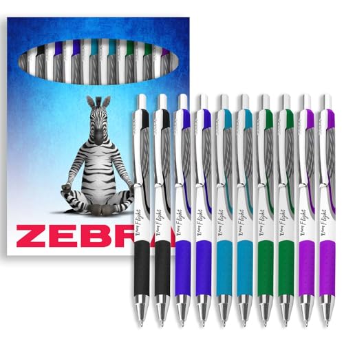 Zebra Classic Z-Grip Flight Kugelschreiber, 1,2 mm, Schwarz, Blau, Hellblau, Grün und Violett, 10 Stück, in Zebra-Verpackung von Zebra