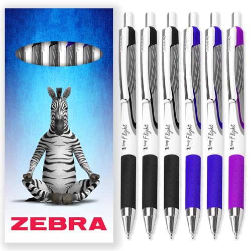 Zebra Classic Z-Grip Flight Kugelschreiber, 1,2 mm, Schwarz, Blau und Violett, 6 Stück, in Geschenkbox aus Karton von Zebra