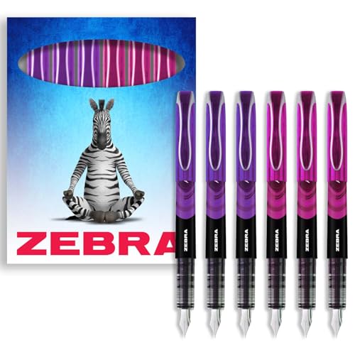 Zebra Fuente Pen Einweg-Füllfederhalter, 6 Stück, violette und rosa Tinte, in Zebra-Karton-Geschenkbox von Zebra