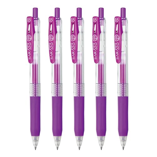 Zebra P-JJ15-PU5-AZ Gel-Kugelschreiber, Sarasa-Clip, 0,5 mm, Violett, 5 Stück von Zebra