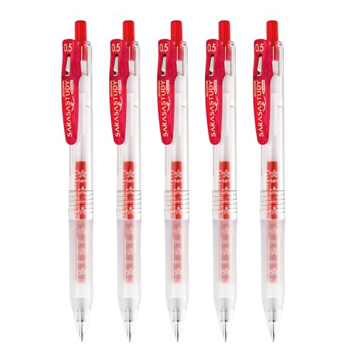 Zebra P-JJM88-R5-AZ Sarasa Study Gel-Kugelschreiber, 0,5 mm, Rot, 5 Stück von Zebra