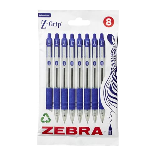 Zebra Pen Z Grip Kugelschreiber mit Taschenclip, 8 Stück, einziehbare blaue Tinte, zuverlässiger blauer Kugelschreiber, Multipack für den täglichen Gebrauch, 8 Stück von Zebra