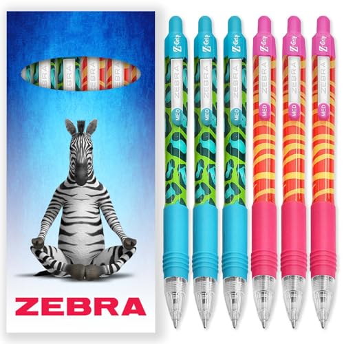 Zebra Pen Z-Grip Glatter einziehbarer Kugelschreiber, flippiges Tiermuster, Tiger- und Geparden-Designs, rosa und hellblaue Tinte, 6 Stück in Geschenkbox aus Karton von Zebra