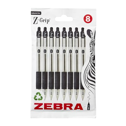 Zebra Pen Z Grip schwarze Kugelschreiber mit Taschenclip, 8 Stück, einziehbare schwarze Tinte, zuverlässiger schwarzer Kugelschreiber, Multipack für den täglichen Gebrauch, 8 Stück von Zebra