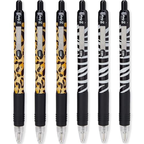 Zebra Z-Grip Pen Funky Kugelschreiber mit Tiermuster, Zebra- und Geparden-Druck, schwarze Tinte, 6 Stück von Zebra