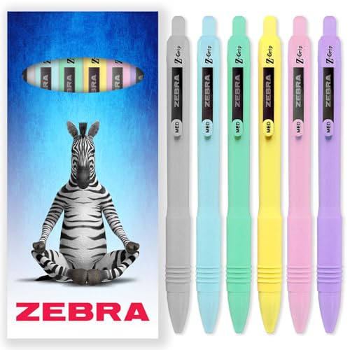 Zebra Z-Grip glatter Kugelschreiber, 1,0 mm, schwarze Tinte, Pastellfass, 6 Stück, in Geschenkbox aus Karton von Zebra Pen