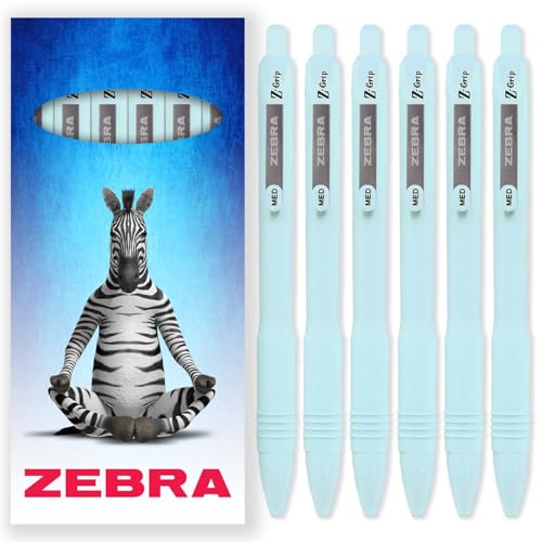 Zebra Z-Grip glatter Kugelschreiber, 1,0 mm, schwarze Tinte, pastellblaue Barrels, 6 Stück, in Geschenkbox aus Karton von Zebra Pen