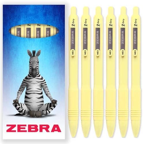 Zebra Z-Grip glatter Kugelschreiber, 1,0 mm, schwarze Tinte, pastellgelbe Fasse, 6 Stück, in Geschenkbox aus Karton von Zebra Pen