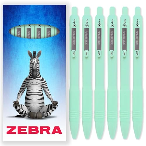 Zebra Z-Grip glatter Kugelschreiber, 1,0 mm, schwarze Tinte, pastellgrüne Fasse, 6 Stück, in Geschenkbox aus Karton von Zebra Pen