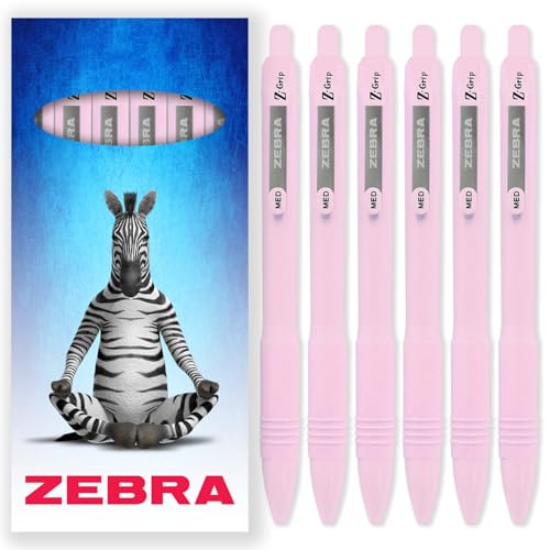 Zebra Z-Grip glatter Kugelschreiber, 1,0 mm, schwarze Tinte, pastellrosa Schaft, 6 Stück, in Geschenkbox aus Karton von Zebra