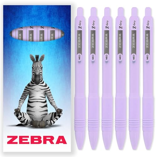 Zebra Z-Grip glatter Kugelschreiber, 1,0 mm, schwarze Tinte, pastellviolette Fasse, 6 Stück, in Geschenkbox aus Karton von Zebra