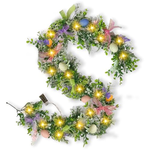 Osterdeko Girlande mit Beleuchtung, LED Lichterkette Ostergirlande mit Ostereier, Frühling Künstliche Ostern Deko Girlande mit LED, Frühlingsdeko Girlande Batteriebetrieben für Innen und Außen (B) von Zecnaud