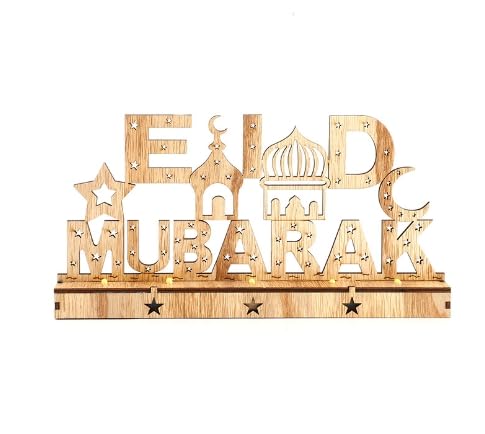 Ramadan Deko Lampe Holz LED Eid Mubarak Dekoration, 30*4,5*15,6cm Groß Ramadan Lichter Mond Stern Schloss Islam Mubarak Dekoration Lampe, Ramadan Tischdeko Windlicht für Muslimische Festival Deko (C) von Zecnaud