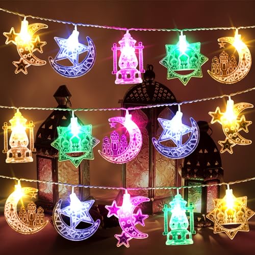 Ramadan Deko Lichterkette, 3M 20 LED Lichterketten Stern Mond Ramadan Dekoration, Eid Mubarak Dekoration Stern Mond Lichterketten mit Fernbedienung, LED Lichterketten für Eid Mubarak Deko (Farbe) von Zecnaud