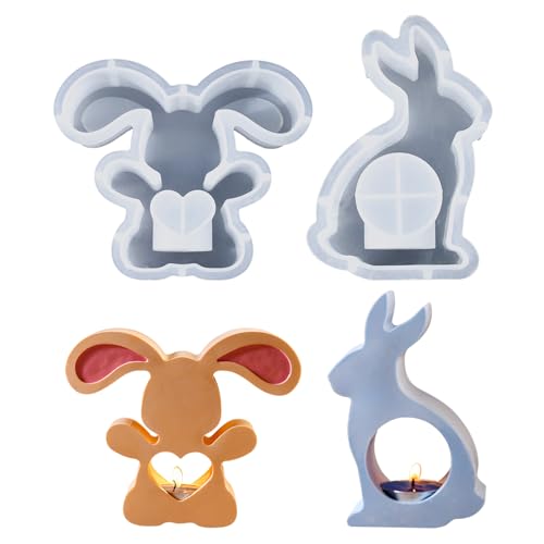 Silikonform Hase Ostern, Silikonformen Gießformen Kerzenhalter Ostern, Silikonform Kerzenhalter, Osternhase Gießformen Silikon Kerzenhalter Osternhase Giessformen Silikon Gießform für Handwerk (2pcs) von Zecnaud