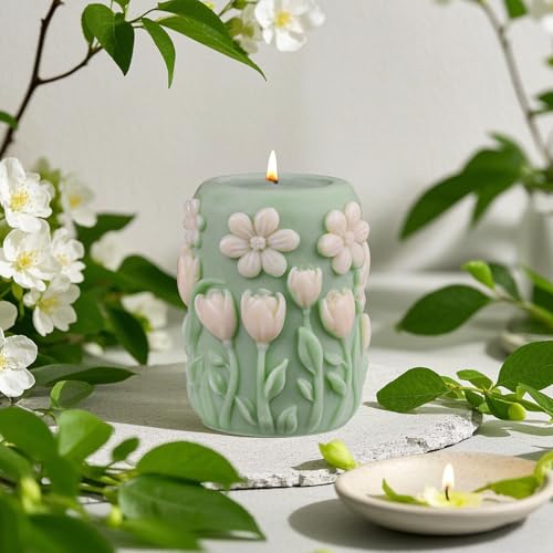 Silikonformen Gießformen Kerzenhalter Frühling Blume Silikonform Kerzenhalter, 3D Blume Gipsformen zum Gießen, Blume Gießformen Silikon Kerzenhalter zur Herstellung von Frühling Ostern Ornament (F) von Zecnaud